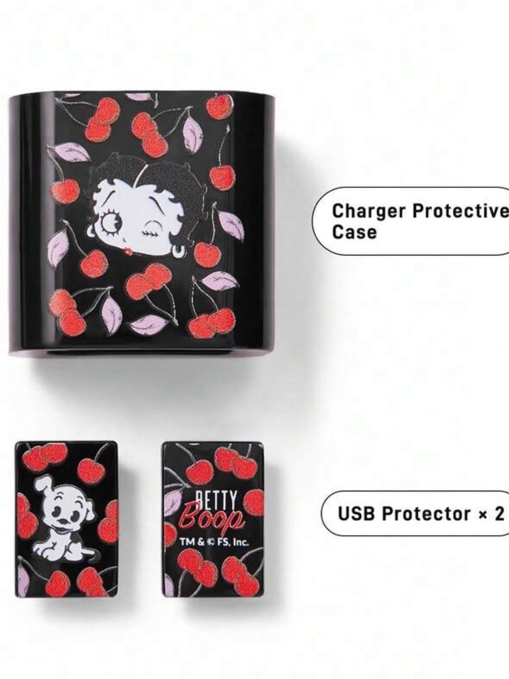 Betty Boop Black Charger Case with Red Cherry and Pink Leaf Accents